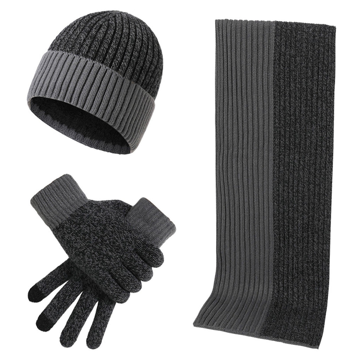 Unisex Winter Knit Beanie, Scarf & Touchscreen Gloves Set