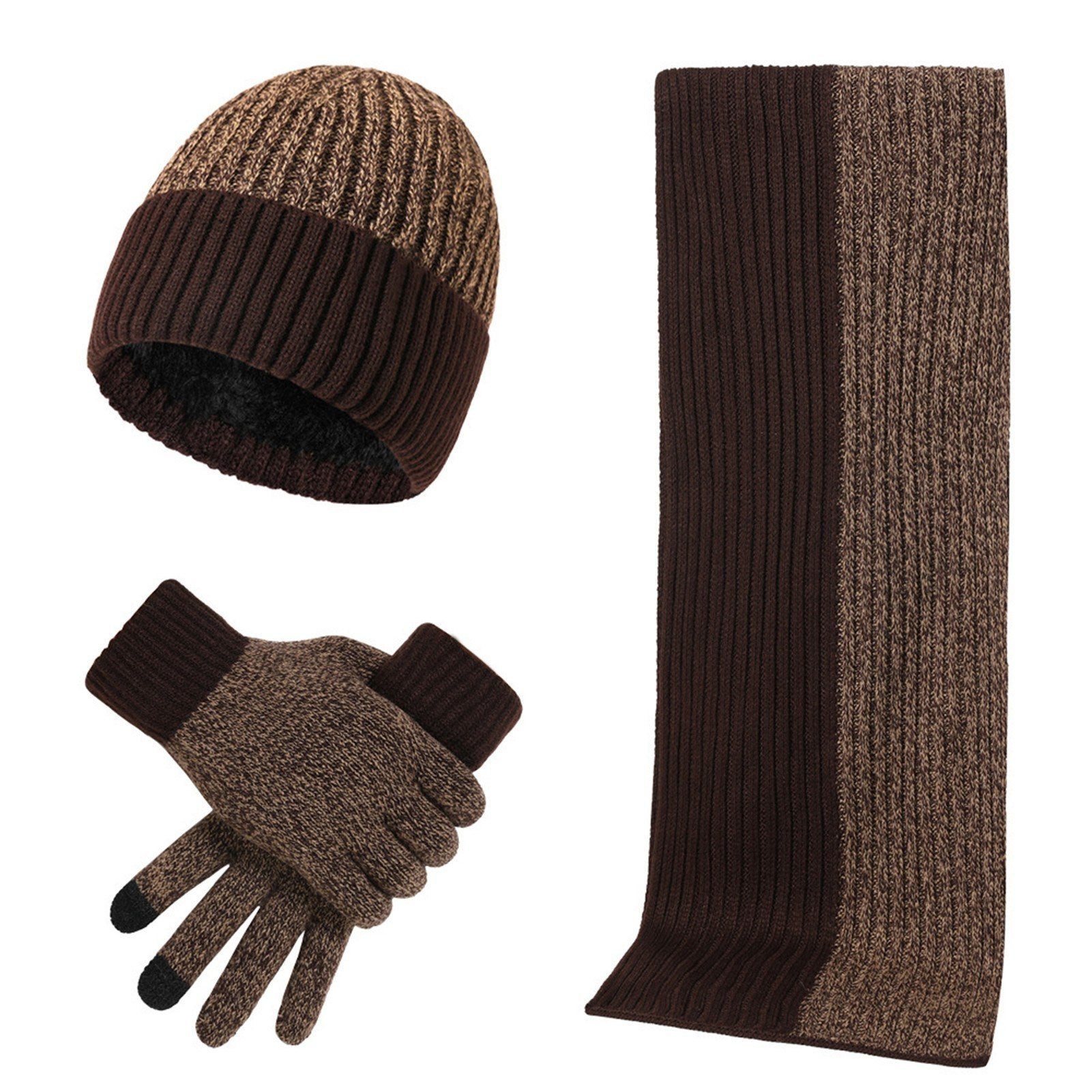 Unisex Winter Knit Beanie, Scarf & Touchscreen Gloves Set