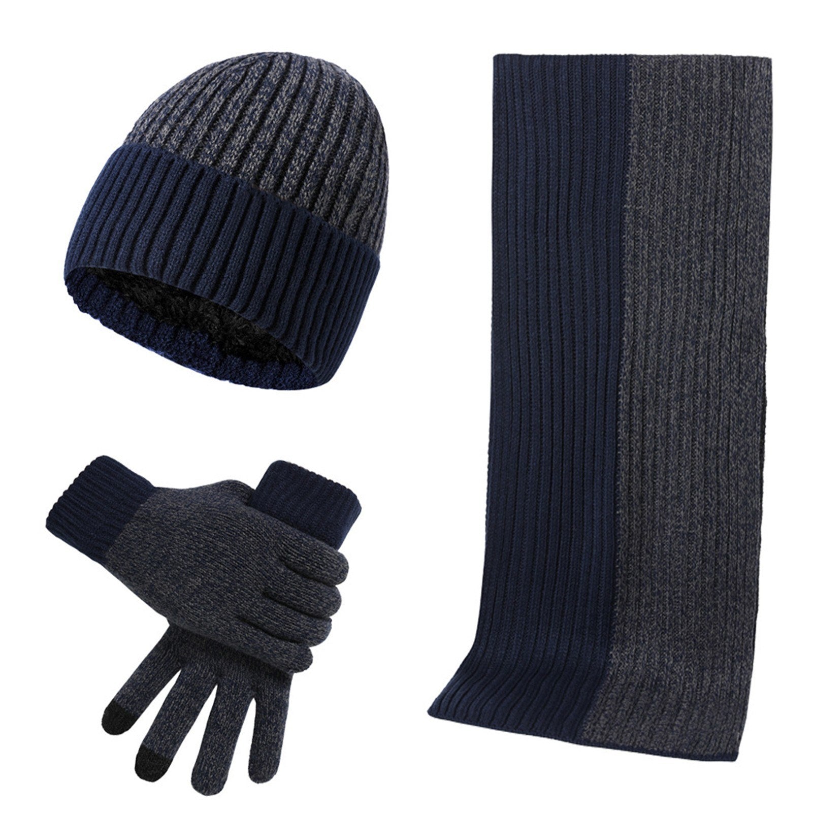 Unisex Winter Knit Beanie, Scarf & Touchscreen Gloves Set