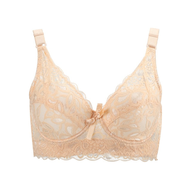 Trendy Sexy Ladies' Unlined Lace Push Up Bralette Plus Size