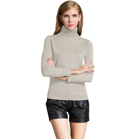 Fashion Winter Women Sweater Knitwear Turtle Neck Long SleevesRibbed Knitted Pullover Tops