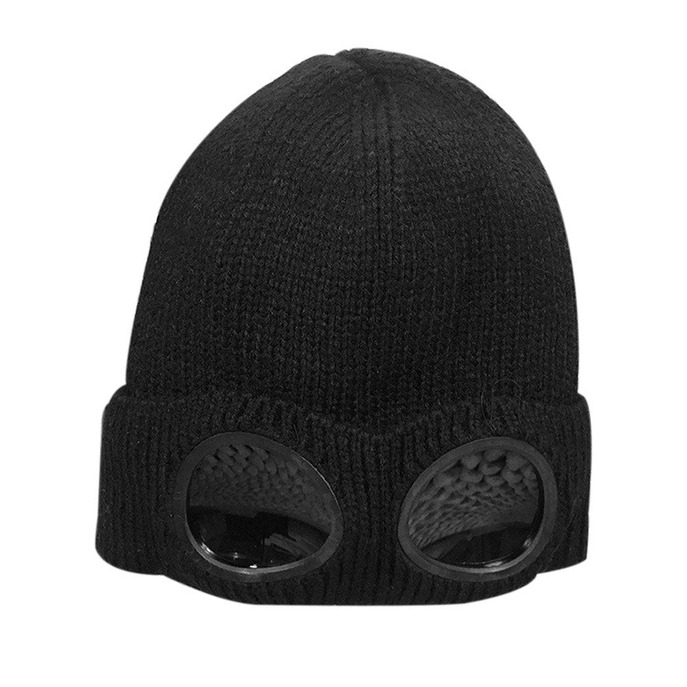 Winter Knitted Skull HatThickened Warm Stretchy Beanie Ski Cap,Removable Glasses Plush Lining Double-use,for Men Women Outdoor Activities