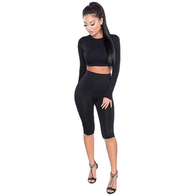 2 Piece Set Women Sexy Long Sleeve Top+Biker Shorts Track Suit Bodycon Tracksuit Casual Two Pieces Outfits Sweatsuit - Sheseelady