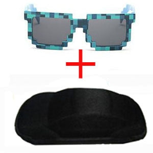 Vintage Stylish Pixel Pattern Square Sunglasses With Case For Unisex
