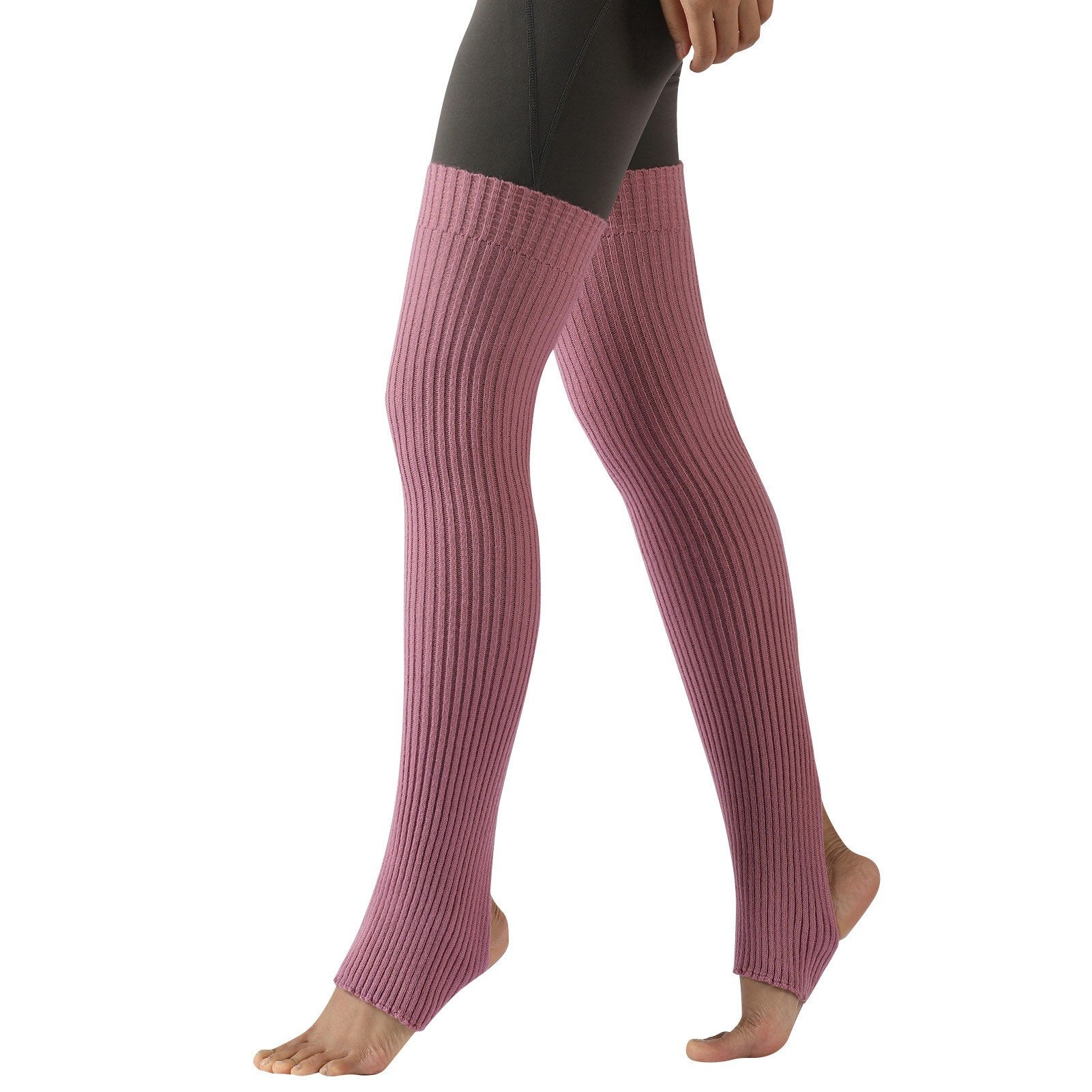 Women Yoga Stockings Open Heel Ribbed Knit Thigh High Leg Warmers for Ballet Dancing Lounging