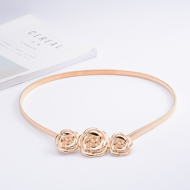 Flower Leaf Shape Wedding Designer Elastic Belts Women Girl Stretch Skinny Waist Belt Cummerbunds Metal Female Belt - Sheseelady
