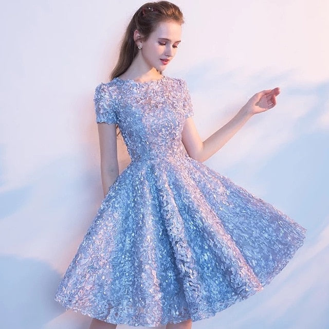 Elegant Gray Lace Prom Party Formal Gown - Sheseelady
