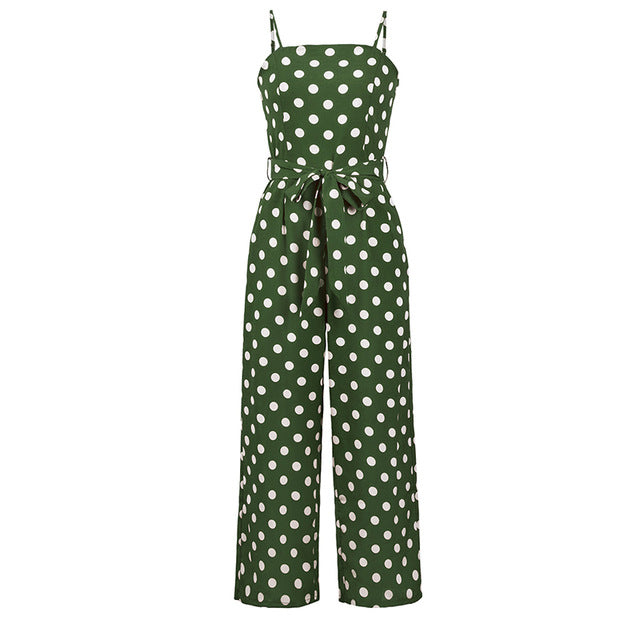 Elegant Stylish Ladies' Polka Dot Print Lace-up Jumpsuits