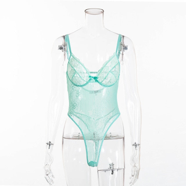 Sexy Sheer Women's Deep V-neck Backless Lace Bodysuit