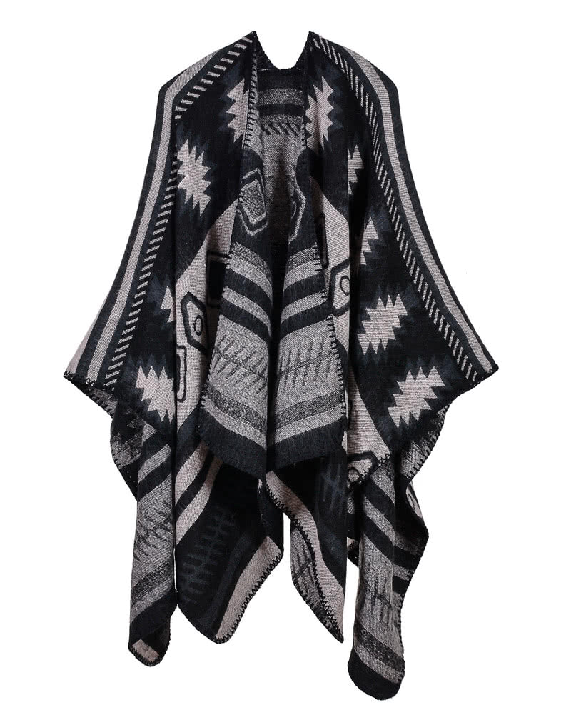 Women Poncho Scarf Cardigan Sweater Geometrical Print WarmCape Shawl Long Scarves Pashmina Outwear