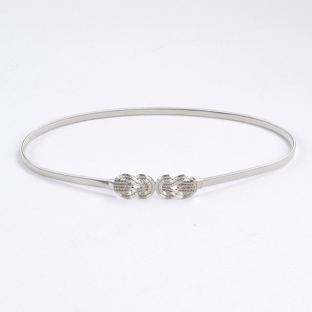 Flower Leaf Shape Wedding Designer Elastic Belts Women Girl Stretch Skinny Waist Belt Cummerbunds Metal Female Belt - Sheseelady