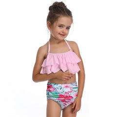 Trendy Girls Summer Floral Print Sleeveless Beachwear Two Pieces