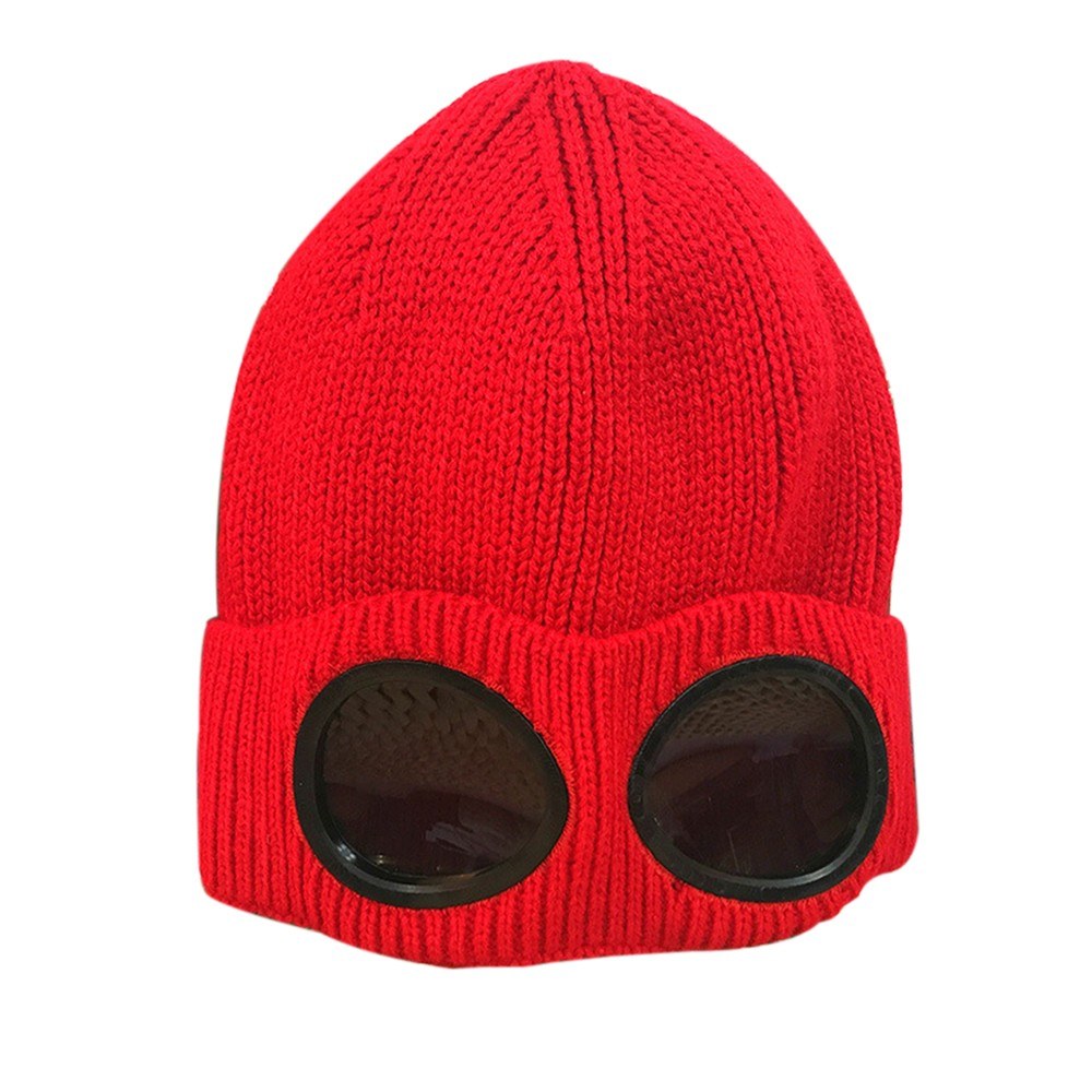 Winter Knitted Skull HatThickened Warm Stretchy Beanie Ski Cap,Removable Glasses Plush Lining Double-use,for Men Women Outdoor Activities