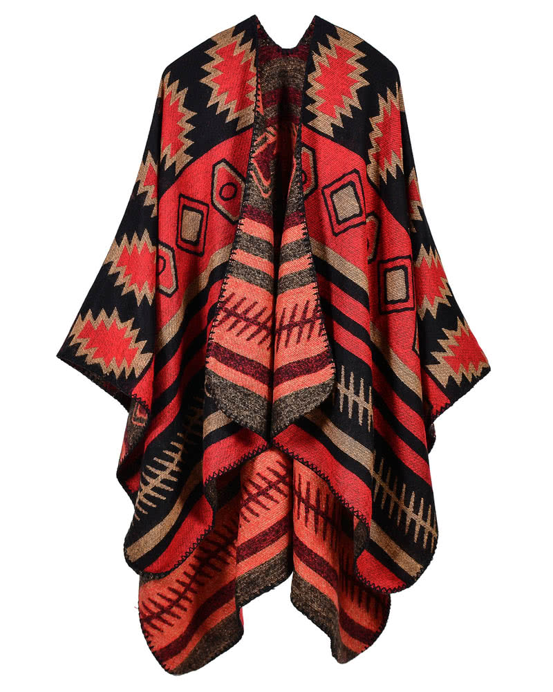 Women Poncho Scarf Cardigan Sweater Geometrical Print WarmCape Shawl Long Scarves Pashmina Outwear