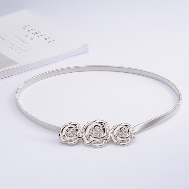 Flower Leaf Shape Wedding Designer Elastic Belts Women Girl Stretch Skinny Waist Belt Cummerbunds Metal Female Belt - Sheseelady