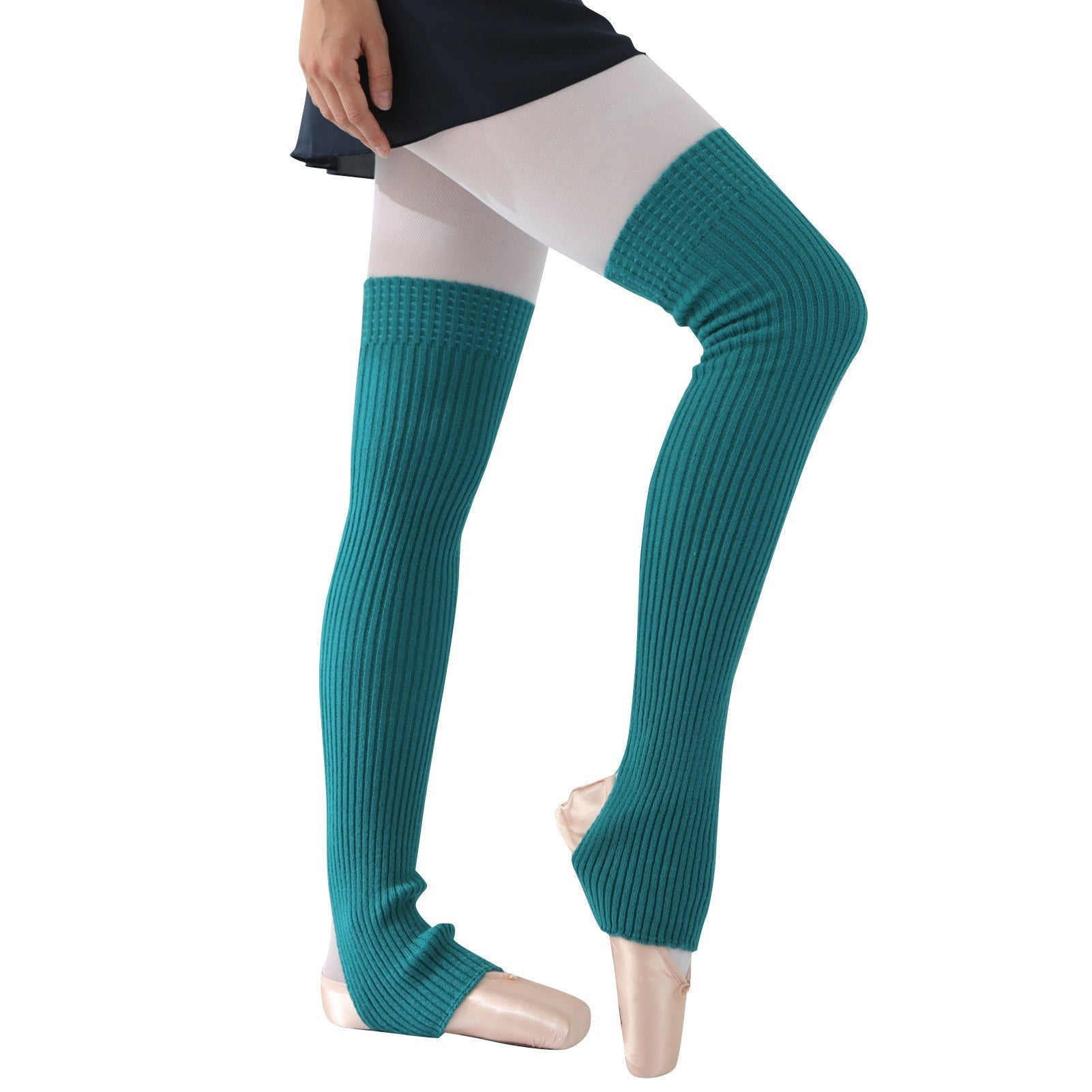 Women Yoga Stockings Open Heel Ribbed Knit Thigh High Leg Warmers for Ballet Dancing Lounging