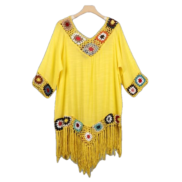 Summer Style Sexy Women's V-neck Long Sleeved Cotton Beach Dress Plus Size