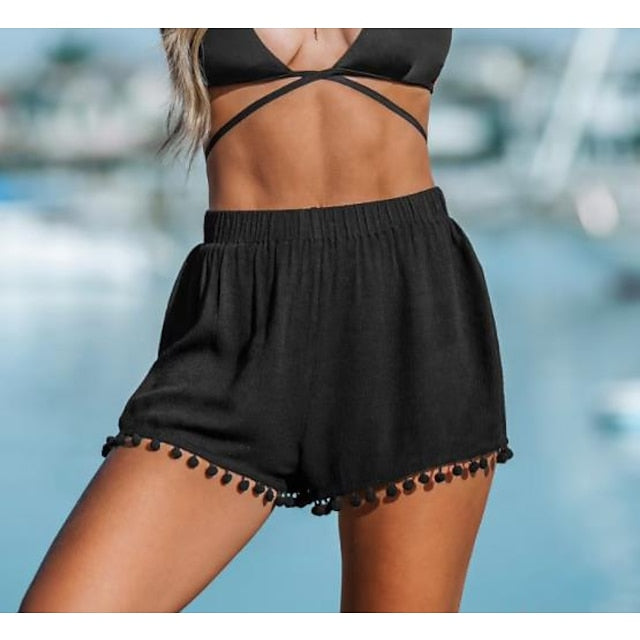 Women's Swimwear Beach Bottom Normal Swimsuit Tassel Solid Color Black White Bathing Suits Sports Fashion Beach Wear