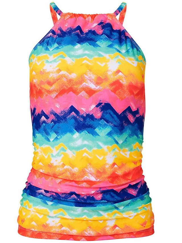 Women's Swimwear Tankini 2 Piece Normal Swimsuit Open Back Printing Striped Tie Dye