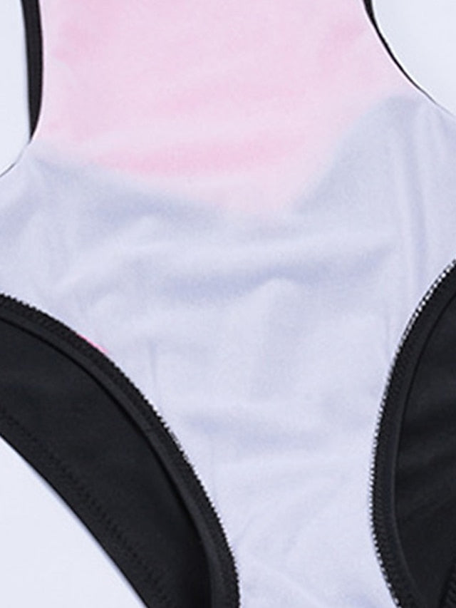 Women's Sexy One Piece Monokini Swimsuit, Open Back, Color Block, Vacation Fashion