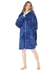 Women's Oversized Plush Fleece Hoodie Nightgown - Warm Winter Pajamas with Pocket, Long Sleeve for Home & Bed