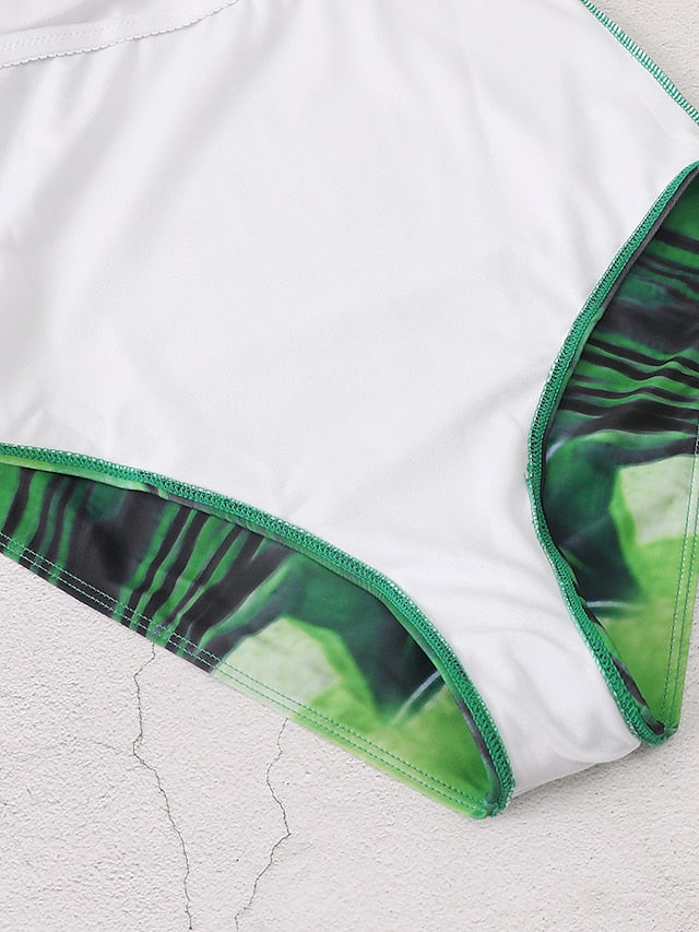 Women's Swimwear One Piece Normal Swimsuit Water Sports Tummy Control Open Back Print Striped Flower Blue Green V Wire Bathing Suits New Vacation Holiday