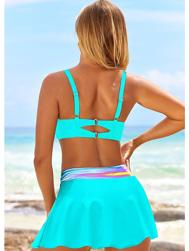 Women's Swimwear Bikini Plus Size Swimsuit 2 Piece Graphic Blue Bandeau Bathing Suits Sports Summer