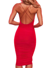 Women's Party Dress Bodycon Sheath Dress Midi Dress Black Red Sleeveless Pure Color Ruched Summer Spring Spaghetti Strap Party Vacation Summer Dress Slim