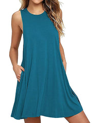 Fashion Sleeveless Pure Color Beach Wear Loose Fit Dress With Pocket For Womens