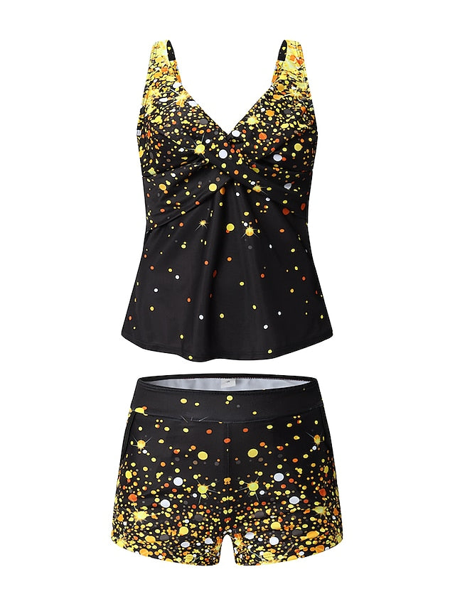 Women's High Waisted Color Block Tankini Swimsuit - Padded V Wire, Sexy Sports Vacation Wear