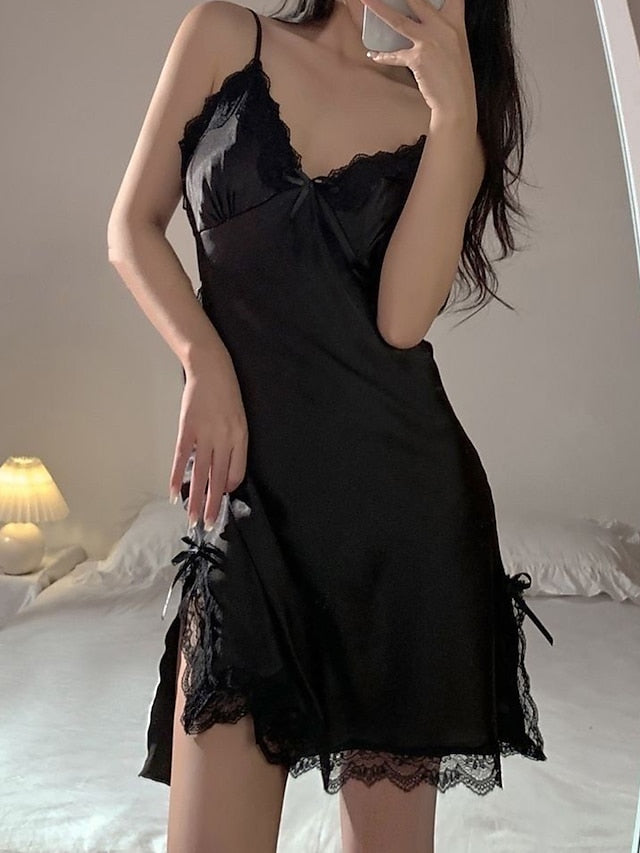 Women's Lace Dress Summer Dress Mini Dress Cute Sexy Lace Backless Solid Color Strap Party Lounge Black White