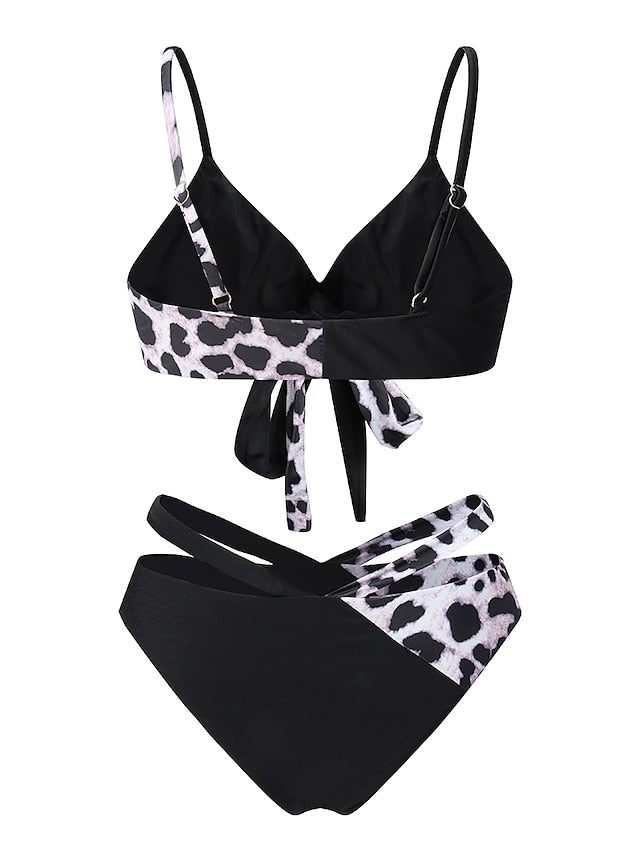 Women's Swimwear Bikini 2 Piece Normal Swimsuit Criss Cross Halter Leopard Print Color Block Black Brown Bathing Suits Sexy Fashion Sexy / New / Padded Bras