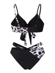Women's Swimwear Bikini 2 Piece Normal Swimsuit Criss Cross Halter Leopard Print Color Block Black Brown Bathing Suits Sexy Fashion Sexy / New / Padded Bras
