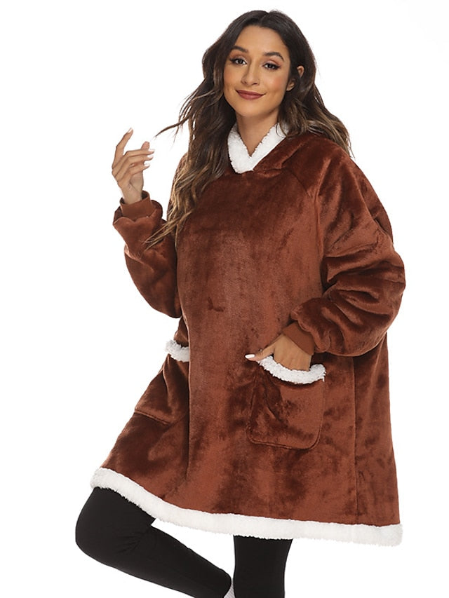 Couple's Pajamas Wearable Blanket Hoodie Fleece Oversized Winter Soft Warm Long Sleeve