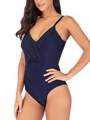 Women's Swimwear One Piece Monokini Plus Size Swimsuit Tummy Control Open Back Basic for Big Busts Solid Color Black Navy Blue Strap Bathing Suits New Vacation Fashion / Modern / Padded Bras