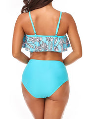 Women's Swimwear Bikini Normal Swimsuit 2 Piece Printing High Waisted Floral Lake blue Yellow Pink Blue Bathing Suits Sports Summer