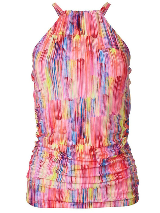 Women's Swimwear Tankini 2 Piece Normal Swimsuit Open Back Printing Striped Tie Dye