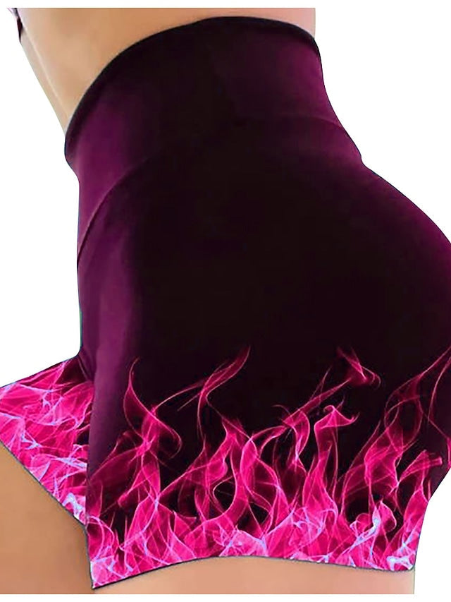 Cotton Blend High Waist Flame Print Micro-elastic Women's Slim Shorts