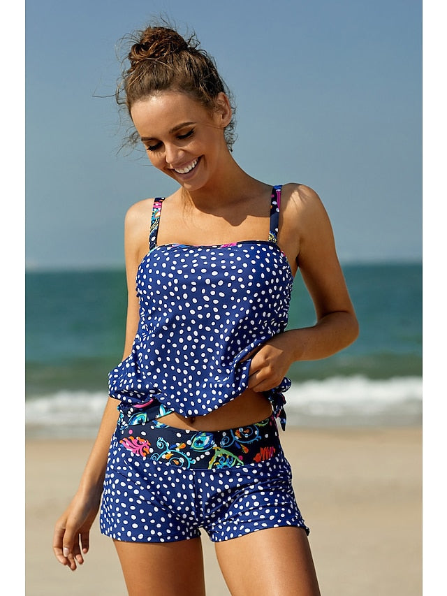 Women's Swimwear Tankini 2 Piece Normal Swimsuit Modest Swimwear Slim Dot Orchid 41 Blue dot 41 Bathing Suits New Casual Sexy / Padded Bras