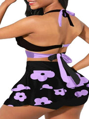 Women's Swimwear Bikini Normal Swimsuit 2 Piece Printing Color Block Floral Black Purple Bathing Suits Sports Beach Wear Summer