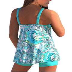 Women's Swimwear Tankini 2 Piece Normal Swimsuit Backless 2 Piece Printing Adjustable Print Multi Color Light Blue Green Black Purple Yellow Padded Strap Bathing Suits Sexy Vacation Beach Wear