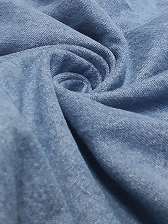 Women's Blue Denim Midi Dress - Casual Short Sleeve with Floral Embroidery