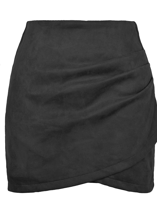 Women's Skirt Work Skirts Mini Suede Black Pink khaki Grey Skirts Fashion Office , Career Daily