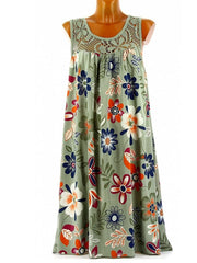 Women's Sleeveless Floral Print Round Neck Casual Boho Loose Dress