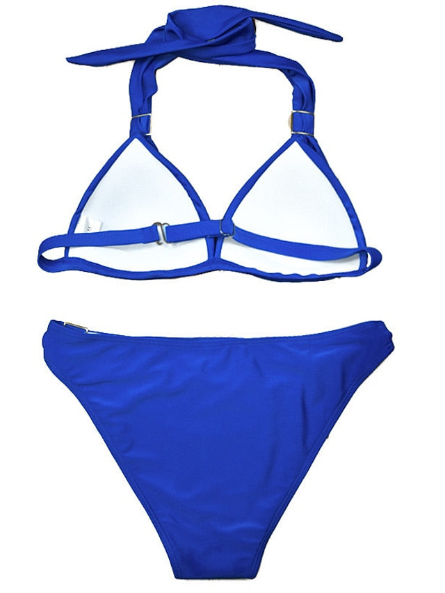 Women's Swimwear Bikini 2 Piece Normal Swimsuit Halter 2 Piece Open Back Sexy Pure Color Black Royal Blue Blue Sky Blue Halter V Wire Bathing Suits Sexy Vacation Fashion