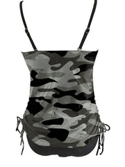 Women's Swimwear Tankini 2 Piece Normal Swimsuit 2 Piece Open Back Printing Camo Camouflage Black Padded V Wire Bathing Suits New Casual Vacation / Modern / Spa / Strap / Padded Bras / Strap