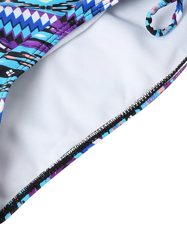 Women's Swimwear Bikini 2 Piece Normal Swimsuit Backless Drawstring Tropical Stripe Floral color Brown Padded Bathing Suits Sexy Fashion Sexy / Padded Bras