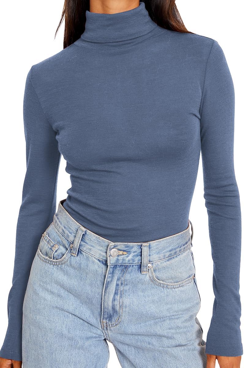 Women's Turtleneck Long Sleeve Shirts Fall Fashion Basic Layering Slim Fit Soft Thermal Underwear Tops