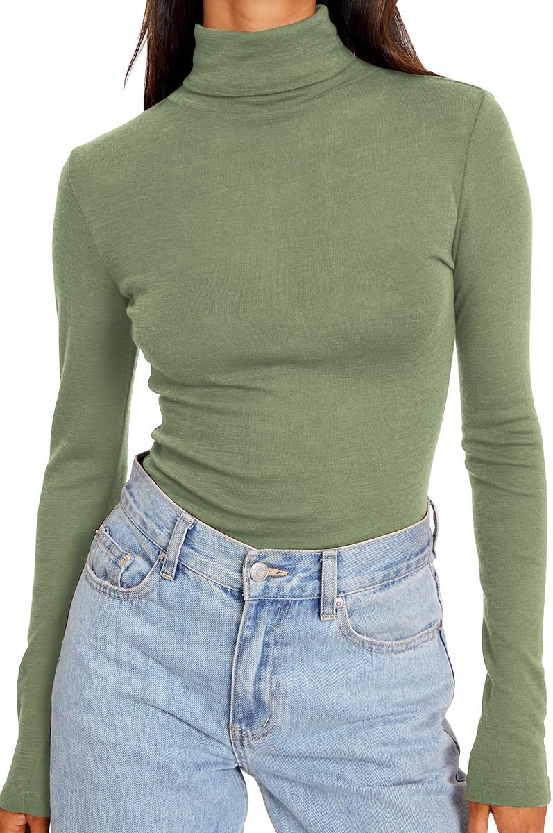 Women's Turtleneck Long Sleeve Shirts Fall Fashion Basic Layering Slim Fit Soft Thermal Underwear Tops