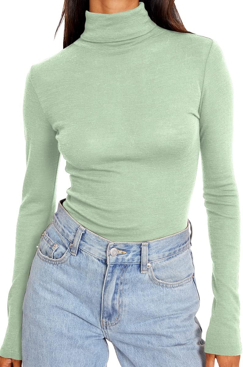Women's Turtleneck Long Sleeve Shirts Fall Fashion Basic Layering Slim Fit Soft Thermal Underwear Tops